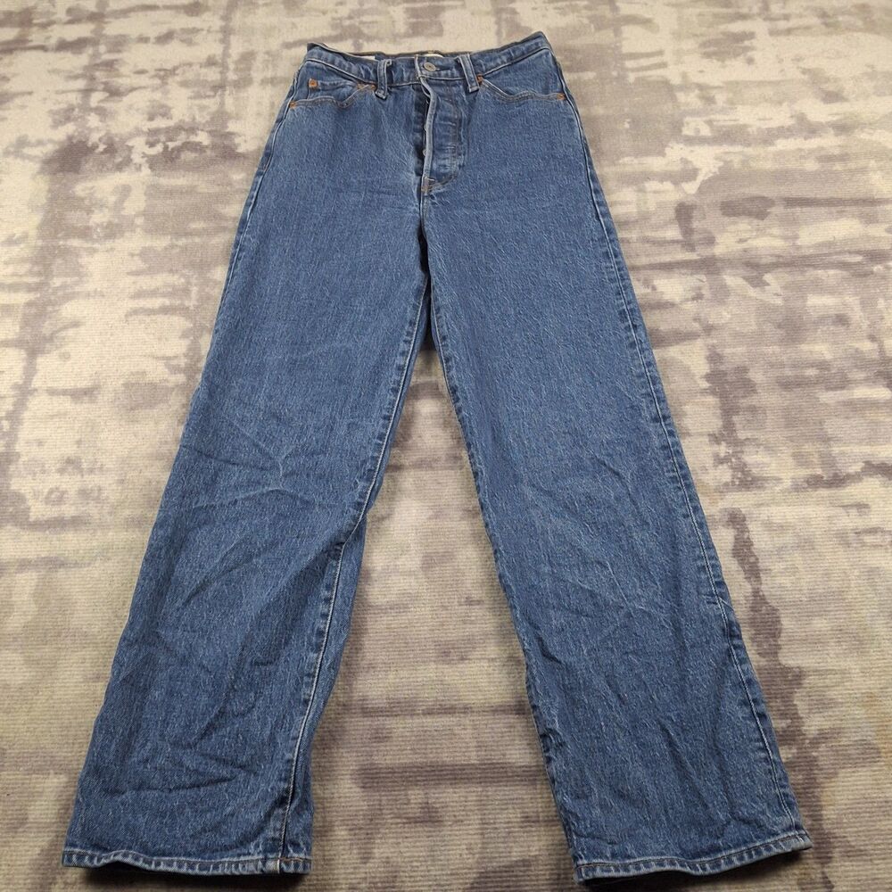 Levi's Premium Ribcage Straight Jeans Womens 26 Medium Wash Button Fly Denim